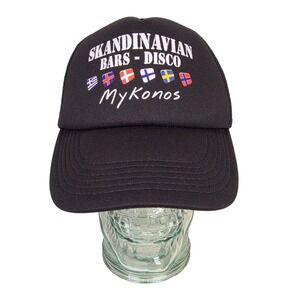 Skandinavian Bars Disco MyKonos Greece Mesh Foam Trucker Hat Baseball Cap Black